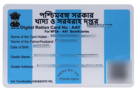 AAY Ration Card PVC card front preview with personal details redacted